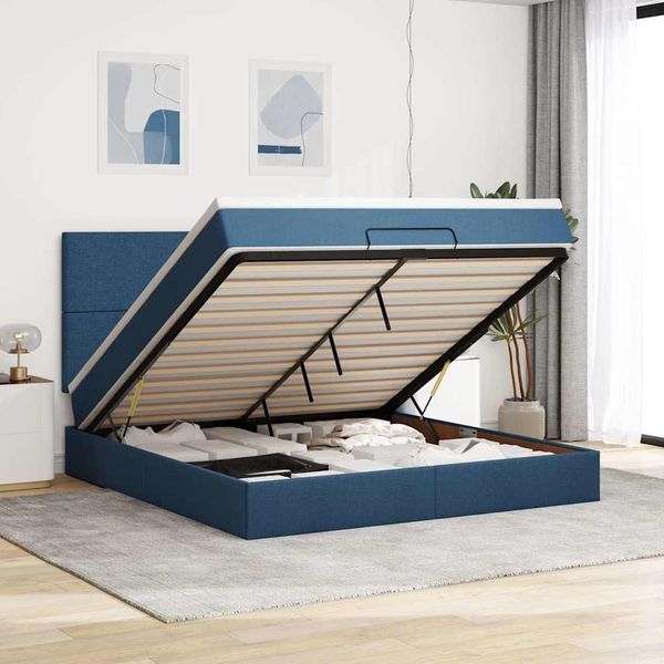 vidaXL Ottoman-Bett mit Matratze & LEDs Blau 160x200 cm Stoff 3313940