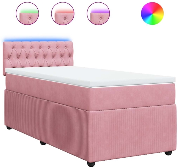 vidaXL Boxspringbett mit Matratze Rosa 100x200 cm Samt 3289973