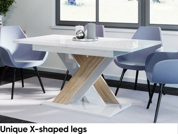 MEBLINI Esstisch Ausziehbar - 140-180x80x75cm - BRONX - Weiß Hochglanz/Sonoma Eiche - Esszimmertisch Modern - Küchentisch - Säulentisch - Ausziehtisch - Dining Table Bild 5