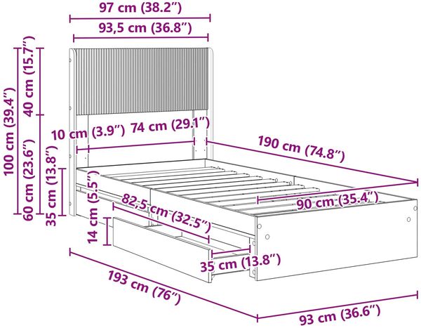 vidaXL Bettgestell mit Stauraum und Kopfteil 2 Stk. Holzwerkstoff 3414423 Bild 11