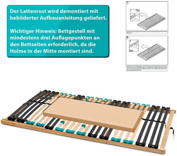 Coemo 7-Zonen Lattenrost DRÖMSON 90x200 cm 28 Federleisten Kopfteil verstellbar Selbstmontage Bild 7
