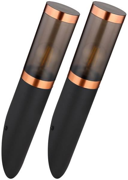 2x Wandleuchte, Edelstahl, schwarz, rauch, Kupfer, H 41 cm