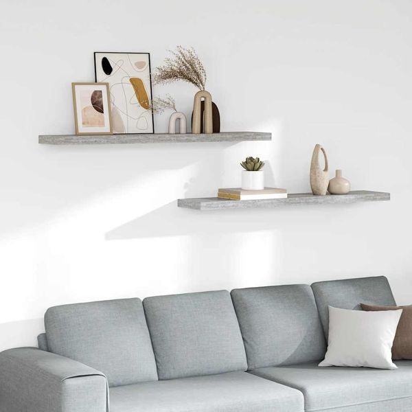 Schweberegal 2 pcs, Bücherregal Wand, Wandregal Betongrau 120 x 23,5 x 3,8 cm MDF