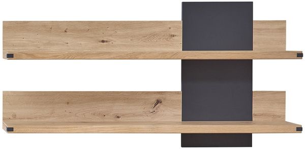 Massivart® Wandboard CATANIA 120 cm Breite / Massivholz Wildeiche, Wandregal / 2 Ablageflächen / Artisan Eiche Holzdekor - graphit