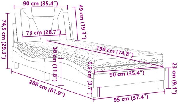 vidaXL Bett "Viana" mit Matratze Grau 90x190 cm Kunstleder 3208764 Bild 11