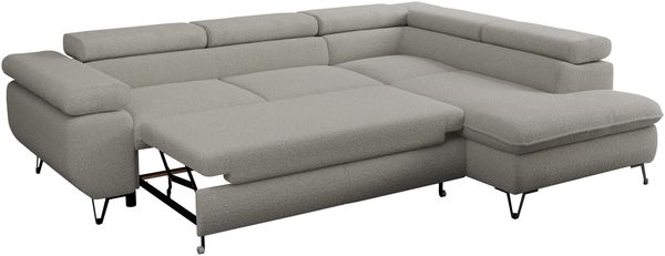 Mks Möbel 'Peter L-form' Ecksofa mit Bettfunktion, Bettkasten & einstellbaren Kopfstützen, Hellgrau, Boucle, rechts Bild 6