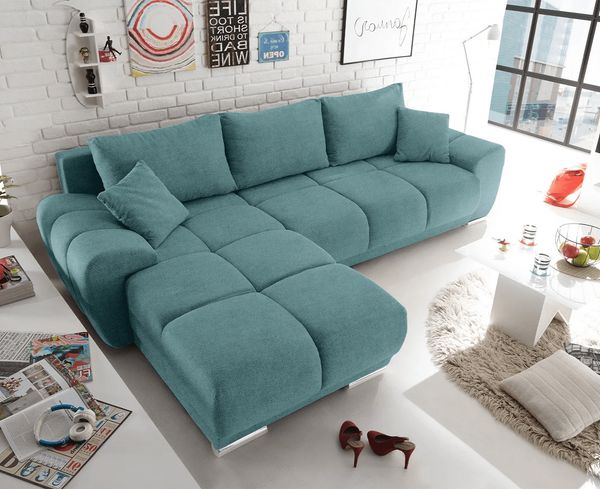 Ed Exciting Design Sofa Anton mit Schlaffunktion & Bettkasten in verschiedenen Farben erhältlich Luxus-Webstoff Flachgewebe beidseitig montierbar