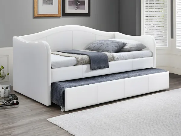 Vente-unique - MATHILDE Bett Kunstleder Weiß - B 101 cm x H 99 cm x L 203 cm