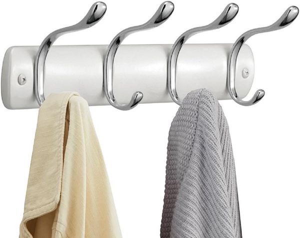 mDesign Hakenleiste Wandgarderobe Ablage 4 Doppelhaken Stahl Perlweiß Chrom