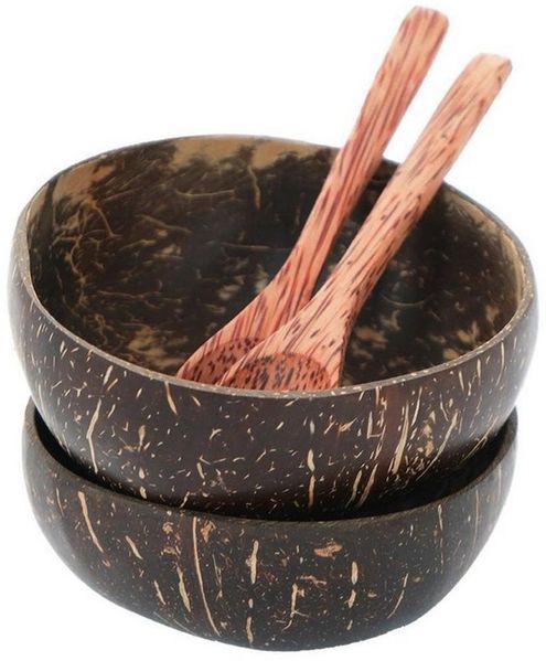 BOURGH Schale SOMBA Kokosnussschalen 2er Set + 2 Kokosnusslöffel - Schale / Bowl, Kokosnuss, (Set), poliert, handgemacht, Naturprodukt