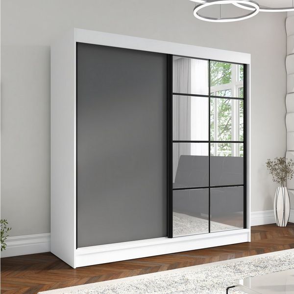 A&J MöbelLand GmbH Schiebetürenschrank TINA 2-türiger Kleiderschrank mit 2 Kleiderstangen und Spiegel (TOP ANGEBOT! Geräumiger Schrank mit einer Breite von 200 cm und Spiegel, ideal zur Aufbewahrung von Kleidung und Accessoires. TOP PRODUKT! Wählen Sie...