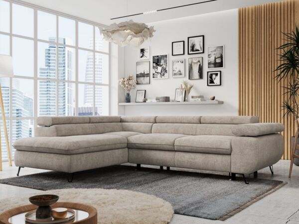 MKS MÖBEL Ecksofa PETER L, Set, Ecksofa L-form, HR35-Schaum, Wellenfederkern, Bettfunktion, Einstellbare Kopfstützen, Bettkasten