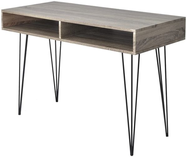 Schreibtisch mit 2 Fächern, MDF Grau, 76 x 50 x 110 cm