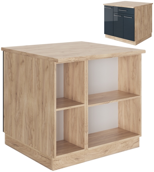 Kücheninsel Fame-Line Dunkelblau Hochglanz 90 cm mit Schublade, ohne Arbeitsplatte Vicco