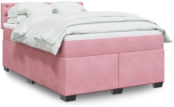 vidaXL Boxspringbett mit Matratze Rosa 160x200 cm Samt 3286371