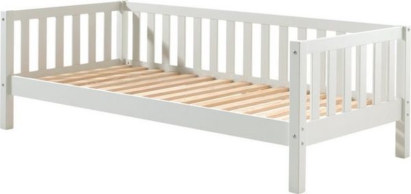 Kojen Bett Fritz mit Sprossenumrandung u. Rolllattenrost, Liegefläche 90x200, Ausf. Weiß lackiert Bild 4