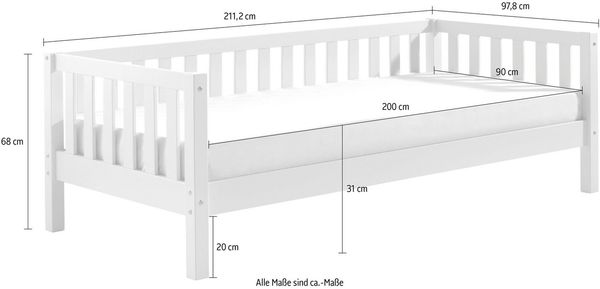 Kojen Bett Fritz mit Sprossenumrandung u. Rolllattenrost, Liegefläche 90x200, Ausf. Weiß lackiert Bild 3