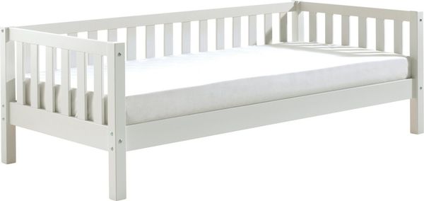 Kojen Bett Fritz mit Sprossenumrandung u. Rolllattenrost, Liegefläche 90x200, Ausf. Weiß lackiert Bild 2