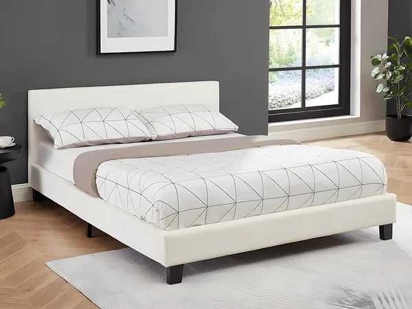 Vente-unique - CORNELIUS Bett Kunstleder Weiß - B 204 cm x H 78 cm x L 152 cm