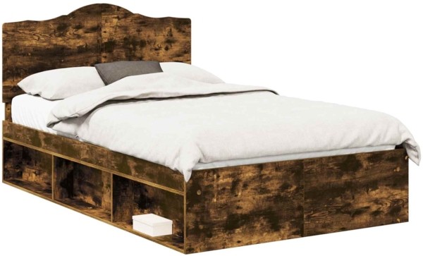 vidaXL Bettrahmen Geräucherte Eiche 135 x 190 cm Massives Kiefernholz 3413321