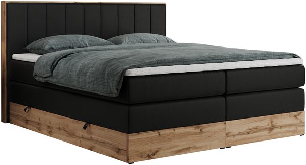 Boxspringbett BELLISSIMO KING, Doppelbett mit Multipocket-Matratze, Polsterbett mit Kopfstütze - 180 x 200 cm - Schwarz Kunstleder - H4 Bild 4