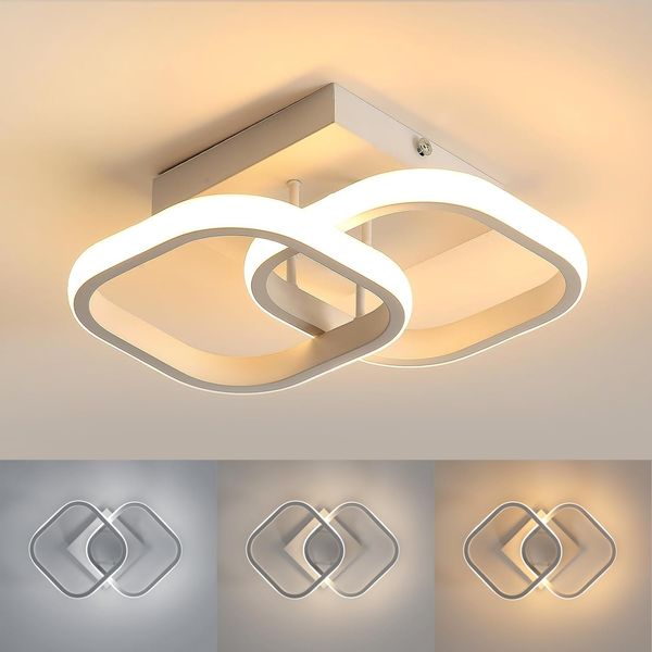 Goeco LED Deckenleuchte Innen, Modern Quadratisch Deckenlampe LED 21W, 3 Farbtemperaturen 3000K/4500K/6500K Knopfschalter Deckenbeleuchtung Lampen Innen für Flur, Balkon, Küche, 28 CM * 16 CM Weiß