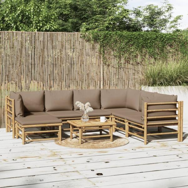 vidaXL 8-tlg. Garten-Lounge-Set mit Kissen Taupe Bambus 3155127