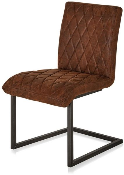 KHG Freischwinger Esszimmerstuhl Mikrofaser Braun, bis 110 kg belastbar, Vintage Stil, gepolstert, Nosag-Wellenfederung, Metallgestell Schwarz