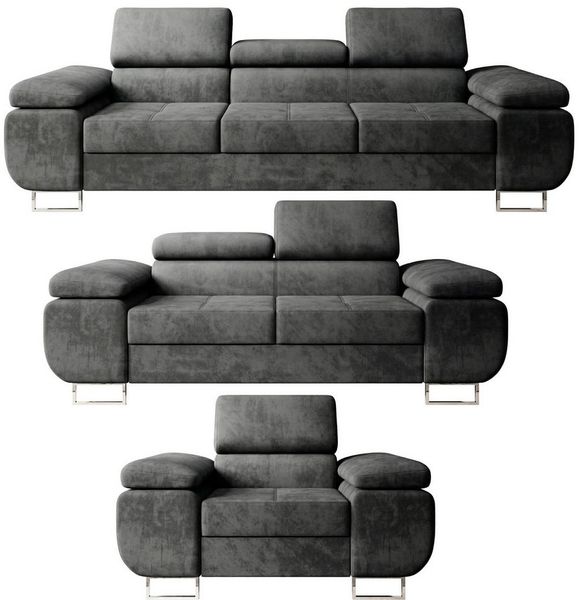 M-Punkt24 Polstergarnitur Sofa Wohnlandschaft DUBAI, (3-3-1, mit Bettfunktion, XL Sofa-Set, Bigsofa, Samt, Anthrazit, Grau), Bestehend aus 3-Sitzer mit Bettfunktion, 2-Sitzer, Sessel