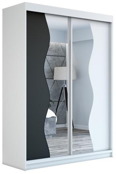 Schwebetürenschrank RIMA 2-türig Schrank 180 cm (mit Spiegel) Farbe: Weiß , schwarz