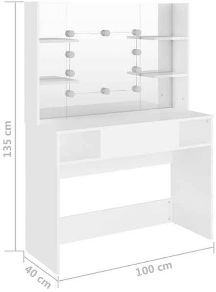 vidaXL Schminktisch mit LED-Beleuchtung 100x40x135 cm MDF Weiß 331538 Bild 6