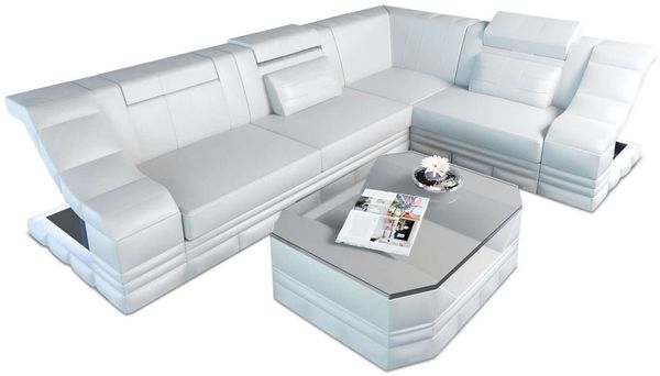 Mini Ecksofa Bianchi L Form aus Leder - Echtleder - weiß - Rechts
