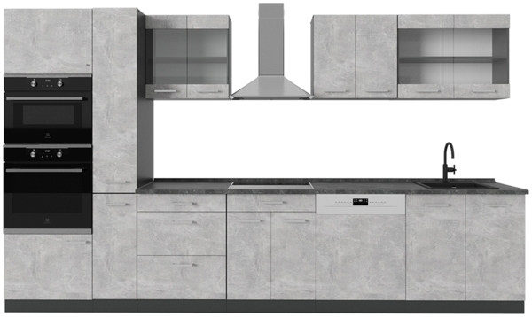 Küchenzeile R-Line Beton/Anthrazit 350 cm , AP Anthrazit Vicco