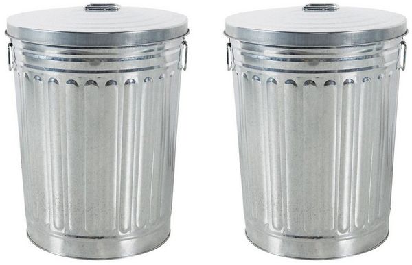 HAC24 Mülleimer Zink Abfalleimer Silber Garten Tonne Mülltonne Zinktonne Abfalltonne, mit Deckel 58 Liter und Tragegriffe