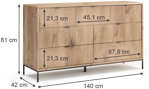 Sideboard Eliza Viking Oak 42 x 81 cm mit 7 Schubladen Vicco Bild 3