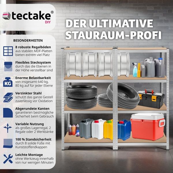 tectake Schwerlastregal, Komplett-Set, Stabil