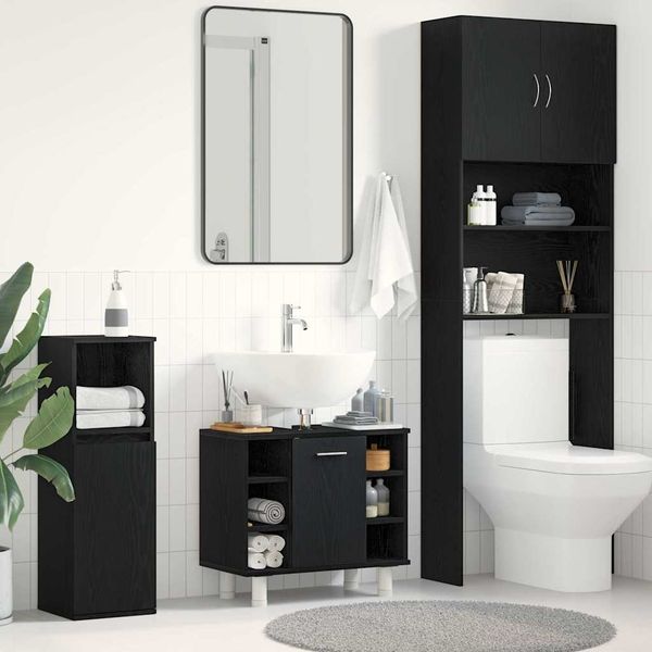 vidaXL Badezimmerschrank mit Tür Schwarz Eichen-Optik 60 x 32 x 54 cm 862514