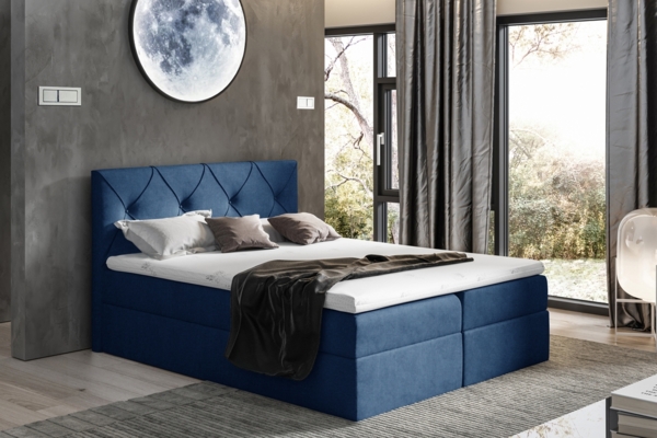 99rooms Arian Boxspringbett Strukturstoff 200x200 cm Dunkelblau