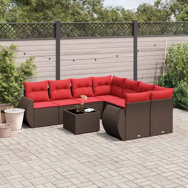 vidaXL 9-teiliges Gartensofa-Set mit Kissen, braun, Polyrattan 3221163