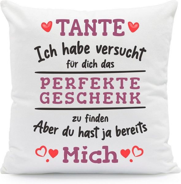 GRAVURZEILE Zierkissen mit Spruch - Das Perfekte Geschenk - Für Familie & Freunde -, starke Farben ohne verblassen - Tante - mit Füllung