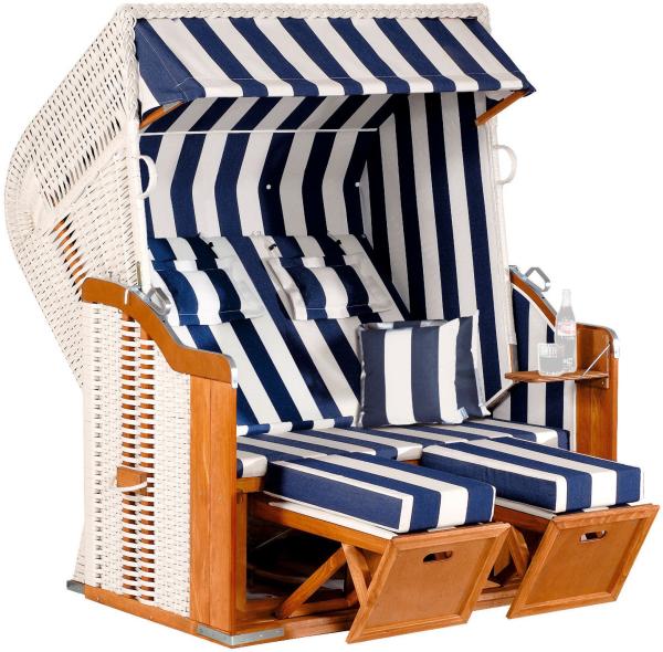 Strandkorb Rustikal 250 Plus XL weiß mit Stoff 1080, Halblieger von Sunny Smart