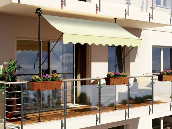 Swing&Harmonie Klemmmarkise LED - Balkonmarkise mit Kurbel Sonnenschutz Markise Terrasse Balkon 200/250/300/350 cm