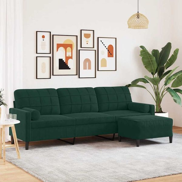 vidaXL 3-Sitzer-Sofa mit Hocker Dunkelgrün 210 cm Samt 3278279