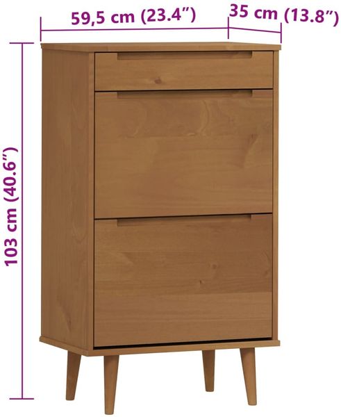 vidaXL Schuhschrank MOLDE Braun 59,5x35x103 cm Massivholz Kiefer 4013411 Bild 8