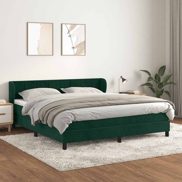 vidaXL Boxspringbett mit Matratze Dunkelgrün 160x200 cm Samt 3127502