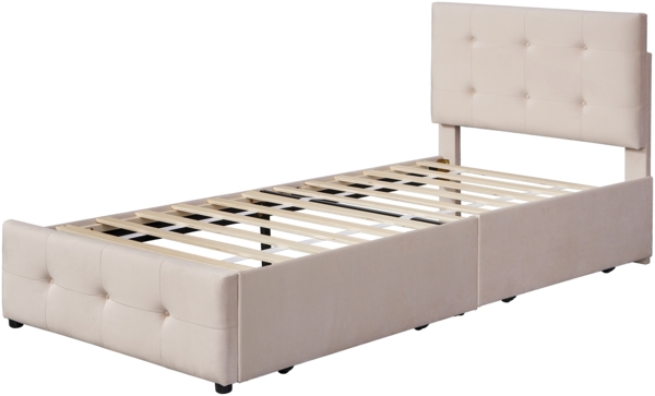 Polsterbett 90x200 cm aus Samt mit Stauraum – klassisches Einzelbett mit Schublade und Lattenrost Bild 10