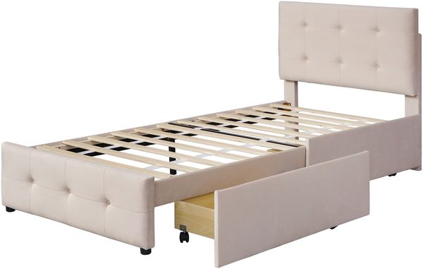 Polsterbett 90x200 cm aus Samt mit Stauraum – klassisches Einzelbett mit Schublade und Lattenrost Bild 9