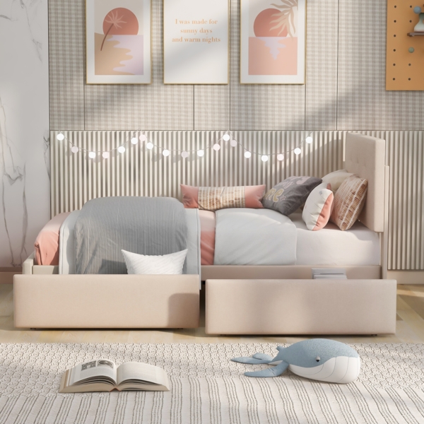 Polsterbett 90x200 cm aus Samt mit Stauraum – klassisches Einzelbett mit Schublade und Lattenrost Bild 3