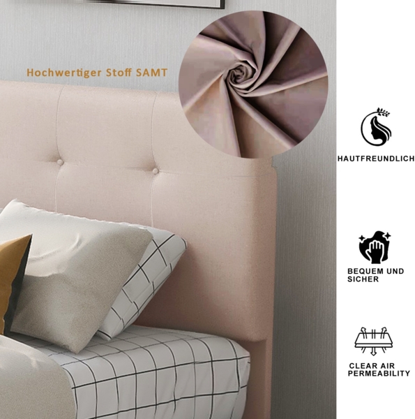 Polsterbett 90x200 cm aus Samt mit Stauraum – klassisches Einzelbett mit Schublade und Lattenrost Bild 5