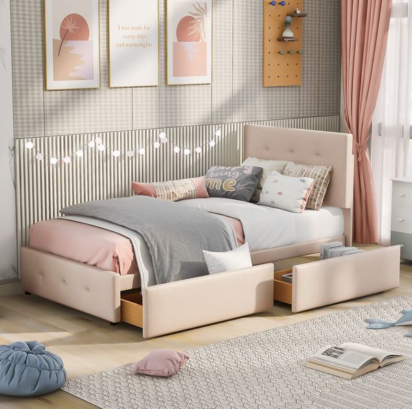 Polsterbett 90x200 cm aus Samt mit Stauraum – klassisches Einzelbett mit Schublade und Lattenrost